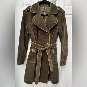 SUTTON STUDIO Corduroy Loden Dark Green Trench Coat with Belt size 12 P petite